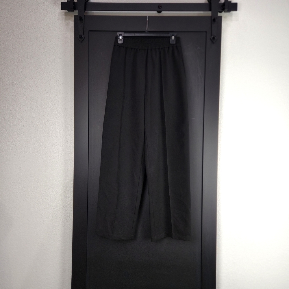 Top Shop Black Elastic Waist Pull Up Wide Leg Pants Size 4